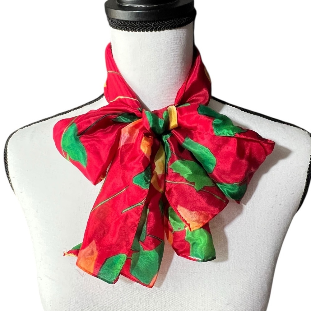 Beautiful Floral Red and Green Scarf, approx. 9”x53”